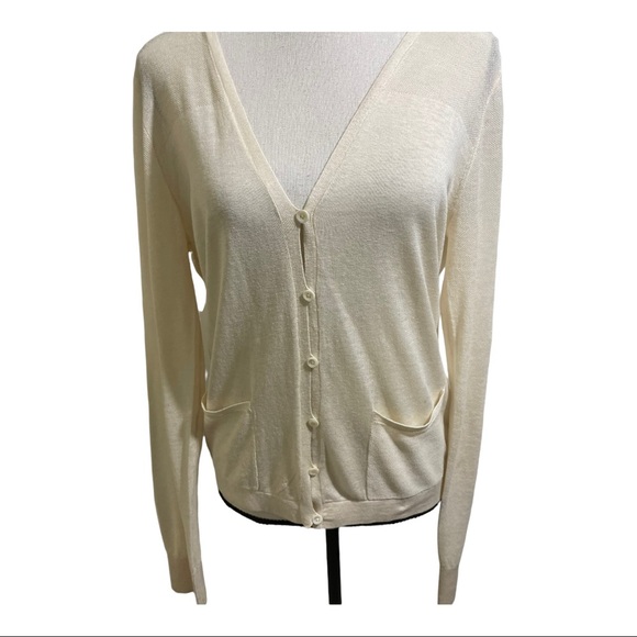 Faconnable womens button down silk & linen blend cardigan sweater. Ivory Small - Picture 3 of 10